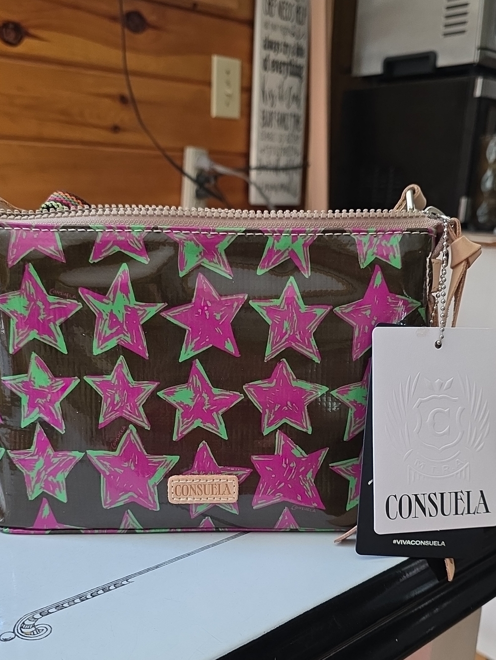 Consuela Pink & Green Star-Print Cosmetic Case